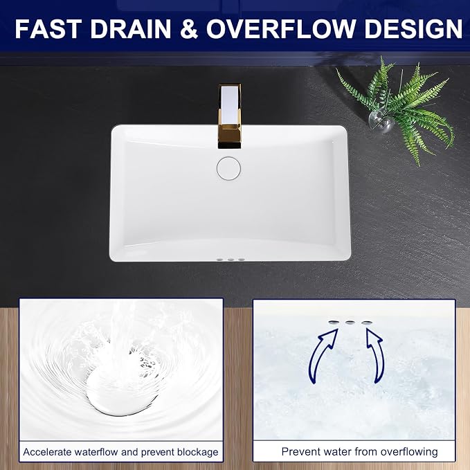 Undermount Bathroom Sink 27x17 Inch Small Bathroom Sink White Porcelain Ceramic Bathroom Under Counter Lavatory Vanity Sink Basin Rectangular Undermount Sinks with Overflow