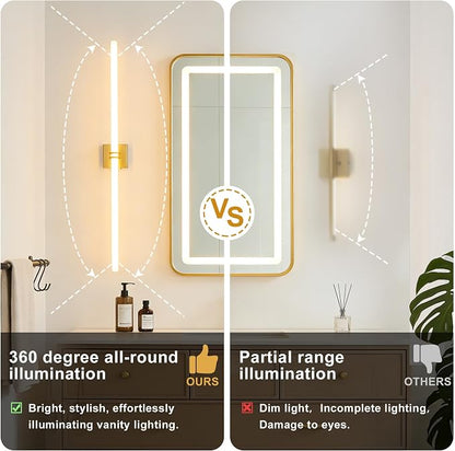 Gold Bathroom Light Fixture LED Vanity Light 45.3" 5CCT Wall Sconce | LED Dimmable Wall Light Modern 360° Lighting, 42W Hardwired Vanity Light for Bathroom Mirror, Flicker-Free Easy Install