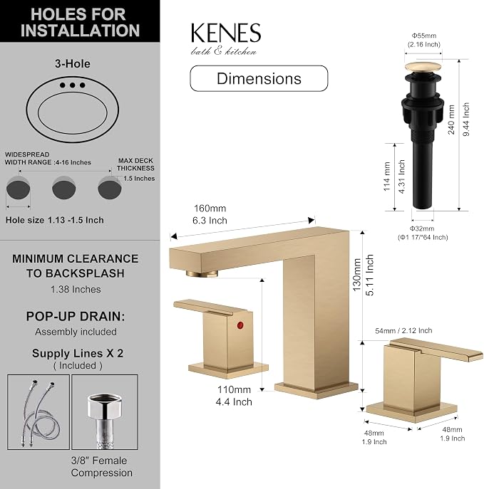 Champagne Bronze Widespread Bathroom Faucet 3 Hole Vanity Faucet | Bathroom Sink Faucet with Pop Up Drain & Supply Lines, Lead-Free cUPC & NSF Certified, 8 Inch Faucet for Vanity Restroom Sink