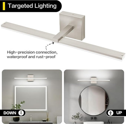 24 Inch Vanity Lights for Bathroom Brushed Nickel Over Cabinet Arm Wide LED Bar 18W 1440lm 6000K