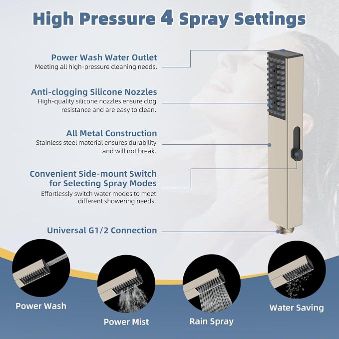 Hibbent 10'' Filtered Showerhead with 4-mode Handheld Spray, Brushed Nickel | High Pressure Showerhead Combo, 12'' Adjustable Extension Arm, Shower Filter, Extension Bar, Easy Reach Holder, 71'' Hose