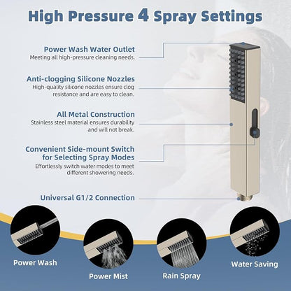 Hibbent 10'' Filtered Showerhead with 4-mode Handheld Spray, Brushed Nickel | High Pressure Showerhead Combo, 12'' Adjustable Extension Arm, Shower Filter, Extension Bar, Easy Reach Holder, 71'' Hose