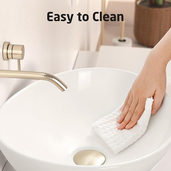 KES Bathroom Vessel Sink, 16" x 13" Oval Vessel Sink for Bathroom Vanity Countertop, Glossy White Ceramic Bowl Sink Egg Shape Above Counter, Modern Look, Crafted to Endure, BVS124