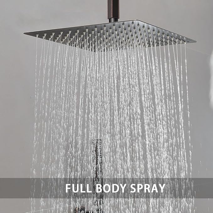 Oil Rubbed Bronze Shower System Bathroom 16 Inch Rain Shower Head Ceiling Mount with Handheld Luxury High Pressure Shower Combo Set Shower Faucet Rough-in Valve Body and Trim Kit