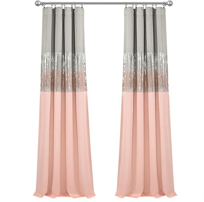 Lush Decor Night Sky 100% Blackout Window Curtain Panel Single 42"W x 84"L, Gray & Blush - Blackout Curtains For Bedroom - Sequin Curtains - Glam Decor