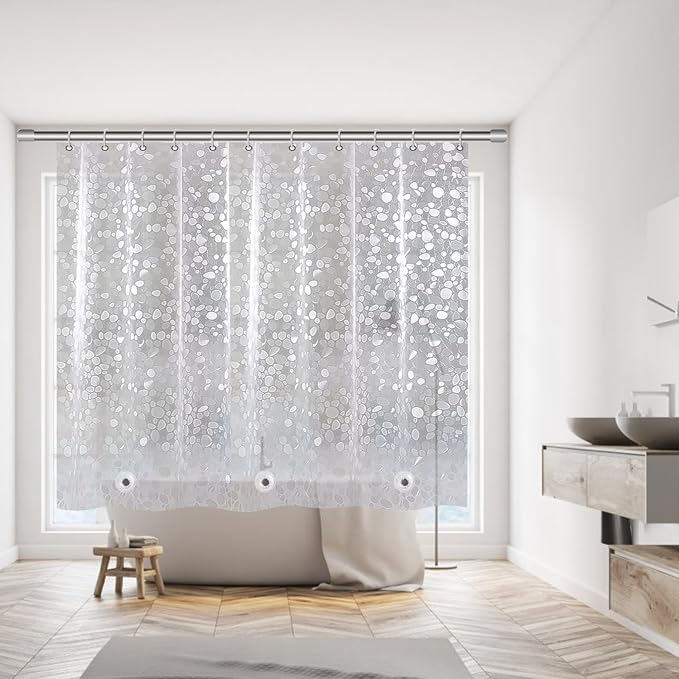 60 inch Height Shorted 8G Waterproof Shower Curtain Liner, Pebble Pattern, 3 Heavy Duty Magnets, Premium EVA Material Not PVC(72W x 60H)