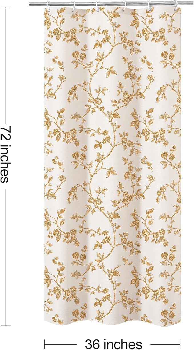 MitoVilla Small Stall Shower Curtain Set 36 x 72, Narrow Half Cotton Floral Cottagecore Spring Shower Curtains for Bathroom, Modern Farmhouse Country Plant Leaves Bathroom Décor
