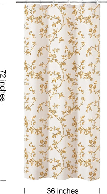 MitoVilla Small Stall Shower Curtain Set 36 x 72, Narrow Half Cotton Floral Cottagecore Spring Shower Curtains for Bathroom, Modern Farmhouse Country Plant Leaves Bathroom Décor