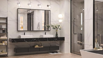 Keonjinn 48x30 Inch Black Bathroom Mirror for Over Sink, Rectangular | HD Tempered Glass, Vanity Mirror, Brushed Framed, Square Corner, Modern Farmhouse, Wall Mounted Mirrors, Aluminum Alloy