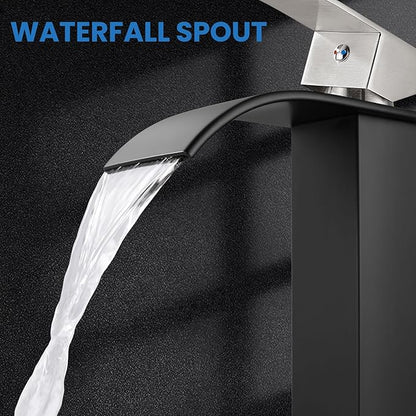 Airuida Vessel Sink Faucet Tall Waterfall Bathroom Fixtures Matte Black&Brushed Nickel Vanity Faucet for Sink 1 Hole Modern Lavatory Vessel Basin Faucet Deck Mount Single Handle Mixer Tap