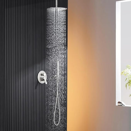 Brushed Nickel Shower Faucet Set- Rainfall Shower System Has 12 Inch Rain Shower Head with Handheld Sprayer and Brass Valve for Bathroom Shower Fixtures
