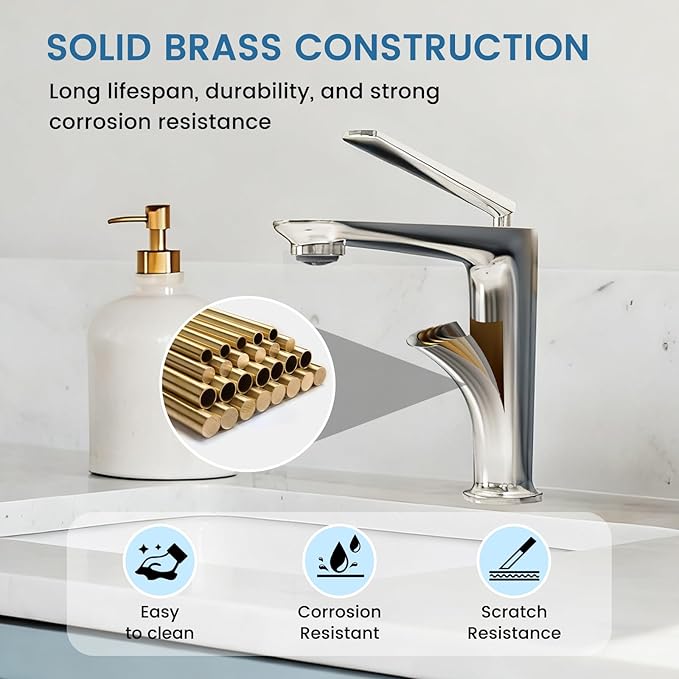 Bathroom Faucet Chrome, One Hole Single Handle Vessel Sink Faucet, Brass Bathroom Faucet for Vanity Sink Restroom Guestroom RVs
