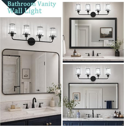Black Vanity Lights, 4-Light Crystal Bathroom Light Fixtures | Modern Bathroom Vanity Light E26 Wall Light over Mirror (Exclude Bulb)
