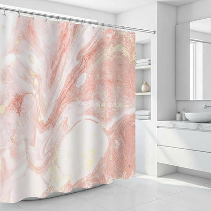 Pink Marble Shower Curtain Modern Abstract Pink and Gold Art Shower Curtains for Bathroom Waterproof Polyester Fabric Bathroom Curtain 72 x 72 Inch with 12 Hooks