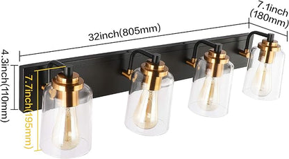 SOLFART Vintage Vanity Lighting Fixtures for Bathroom 4 Light Bathroom Vanity Light Black Brass Wall Light Sconce Light Black with Brass Light for Bath