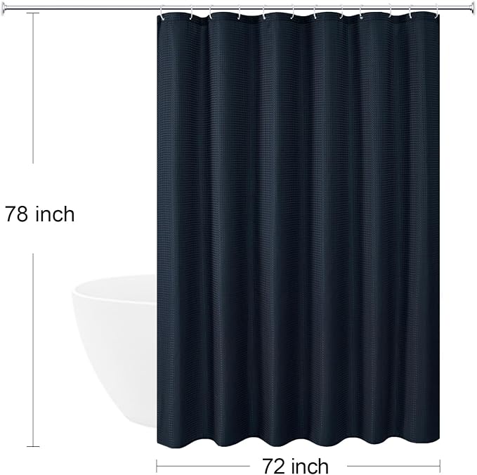 Long 230GSM Navy Blue Shower Curtain, 72 x 78 | 230GSM Tall Fabric Shower Curtain for Bathroom, Water Repellent, Machine Washable