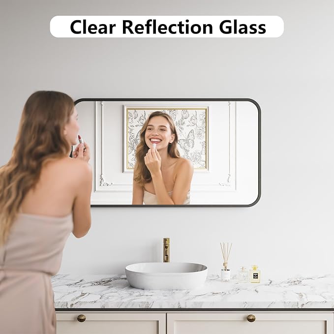 Koonmi Metal Framed Bathroom Mirror, 24"X42" Anti-Rust Bathroom Vanity Mirror, High-Definition Tempered Glass Bathroom Mirrors for Over Sink, Modern Decorative Wall Mirror for Restroom