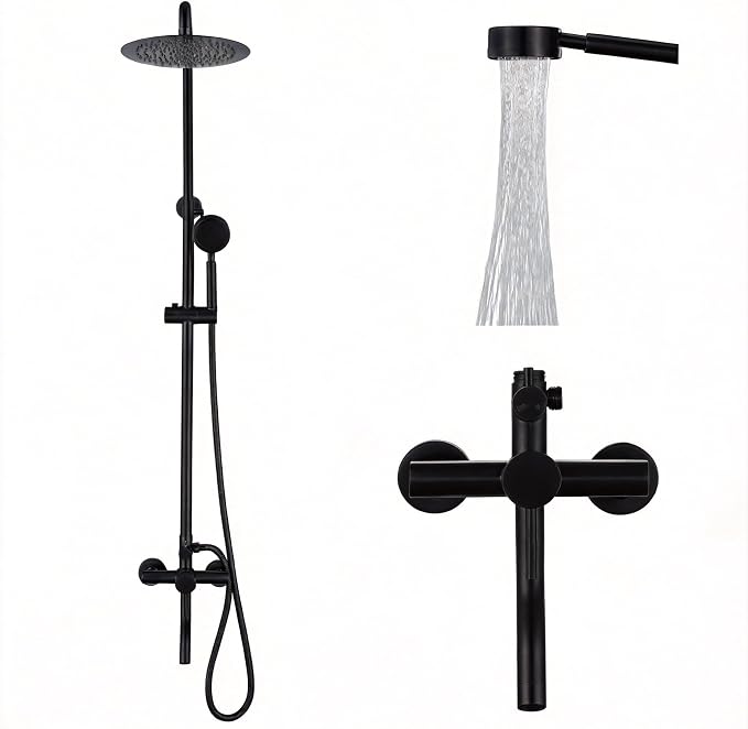 Shower Faucet - Shower Faucets Sets Complete, Shower System - Outdoor Shower Kit/Outdoor Shower Enclosure/Outdoor Shower Fixtures W/ SS304 Shower Head with Handheld High Pressure, Black