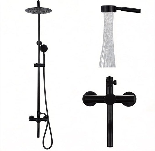 Shower Faucet - Shower Faucets Sets Complete, Shower System - Outdoor Shower Kit/Outdoor Shower Enclosure/Outdoor Shower Fixtures W/ SS304 Shower Head with Handheld High Pressure, Black
