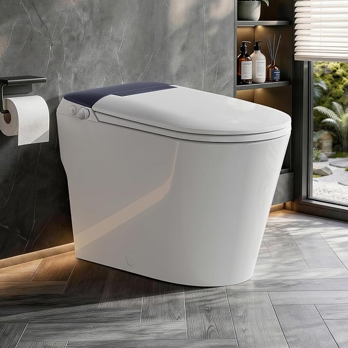Non-Electric Bidet Toilet, One Piece Elongated Smart Toilet with Air Pressure-Assisted Flush, ADA Comfort Height, Foot Kick & Side Button Flush, 1.0 GPF, 12" Rough-In
