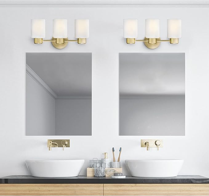 Westinghouse 6126700 Sylvestre Transitional Three Light Wall Fixture, Champagne Brass Finish, Frosted Glass