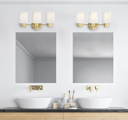 Westinghouse 6126700 Sylvestre Transitional Three Light Wall Fixture, Champagne Brass Finish, Frosted Glass