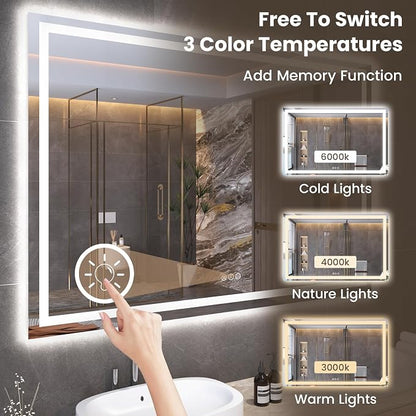 Snowdool 60 x 24 in LED Bathroom Mirror, Front and Backlit, Anti-Fog | Front and Backlit, 3 Color Temperatures, Anti-Fog, Tempered Glass