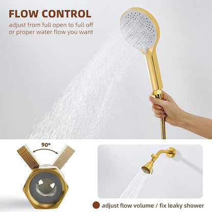 Angle Simple Shower Flow Control Valve, Water Shut Off Valve, Polished Gold | Brass Water Flow Restrictor, G 1/2 Pressure Reducer for Handheld Shower Head or Bidet Sprayer