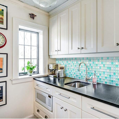 3D Mosaic Tile Sticker Removable Wallpaper Tile Red, 3D Self Adhesive Wall Tiles Bathroom Wall Tiles for Kitchen Backsplash Blue,PVC Square Decorative Vinyl Decals,4 Sheets
