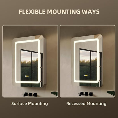 24"x32" LED Bathroom Mirror Cabinet with Lights, Wall Mounted or Recessed Medicine Cabinet, Dimmable Front & Anti-Fog, Adjustable Shelves, Modern Aluminum Storage Cabinet (24X32 in|1 Door)