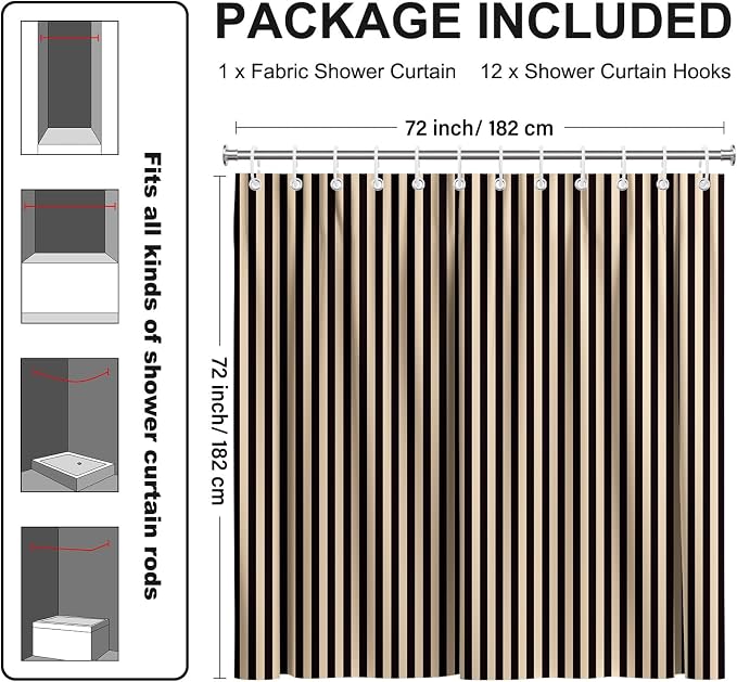 Modern Striped Shower Curtain 72x72 Inch,Elegant Art Bathroom Decor | Vertical Beige and Black Lines Bathroom Decor,Include Hooks,Waterproof Polyester Fabric,Abstract Geometric Shower Curtain
