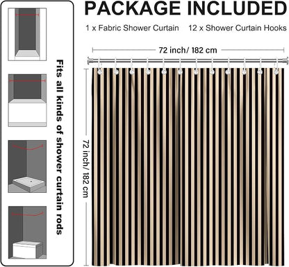 Modern Striped Shower Curtain 72x72 Inch,Elegant Art Bathroom Decor | Vertical Beige and Black Lines Bathroom Decor,Include Hooks,Waterproof Polyester Fabric,Abstract Geometric Shower Curtain