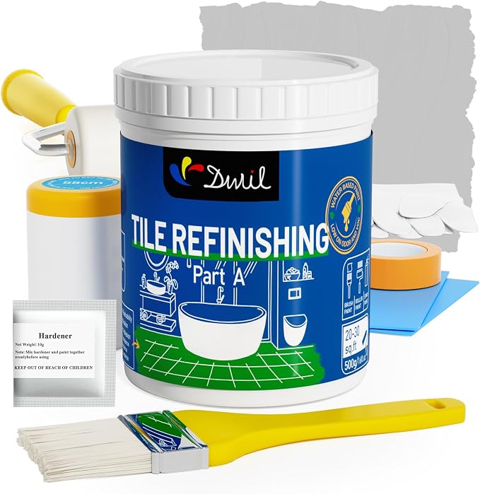 DWIL Tub Paint, Tub and Tile Refinishing Kit with Tools, White Bathtub Paint Water Based &Low Odor, Easy to Use for Sink Bathroom Shower, Light Grey, 25-30sq.ft