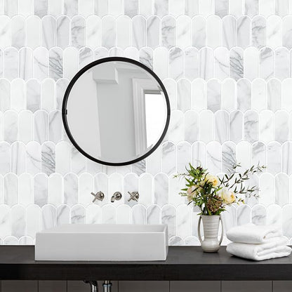 Vamos Tile Peel and Stick Backsplash,Thicker Design, Statuary White,10 pcs | Self Adhesive Vinyl Wall Tiles with White Grout, Stick on Backsplash for Kitchen, Bathroom, RV