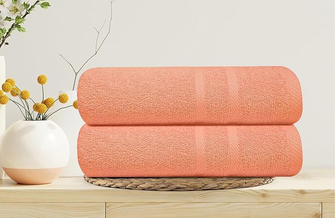 Looperry 6 Pack Small Bath Towel Set - 100% Cotton 23x46 Shower Towels in 450 GSM. Lightweight & Absorbent Quick Dry Gym Towel for Showering, Pet Drying, Spas & Salons. Terry Ringspun Towels (Peach)