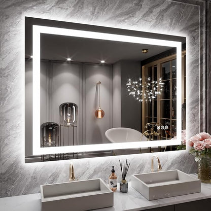 LOAAO 40X30 LED Bathroom Mirror with Lights, Anti-Fog, Dimmable, Backlit + Front Lit, Lighted Bathroom Vanity Mirror for Wall, Memory Function, Tempered Glass, ETL Listed | Anti-Fog, Dimmable, 3 Color Temperature, Backlit + Front Lit, Memory Function, ...