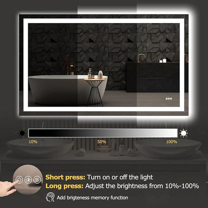Hivone 55"X30" LED Bathroom Mirror with Lights, Anti-Fog, Dimmable, Backlit + Front Lit, Smart Bathroom Vanity Mirror, Memory Function, Shatterproof, Tempered Glass (Horizontal/Vertical)