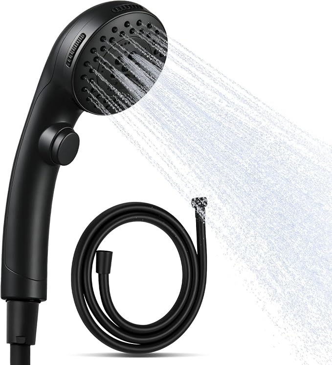 OFFO Shower Head with Hose, 5 Mode Handheld Shower Head with On Off Switch for Water Saving, High Flow Powerful Boosting Showerheads with 60" PVC Hose, Matte Black