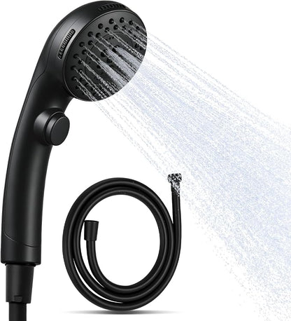 OFFO Shower Head with Hose, 5 Mode Handheld Shower Head with On Off Switch for Water Saving, High Flow Powerful Boosting Showerheads with 60" PVC Hose, Matte Black