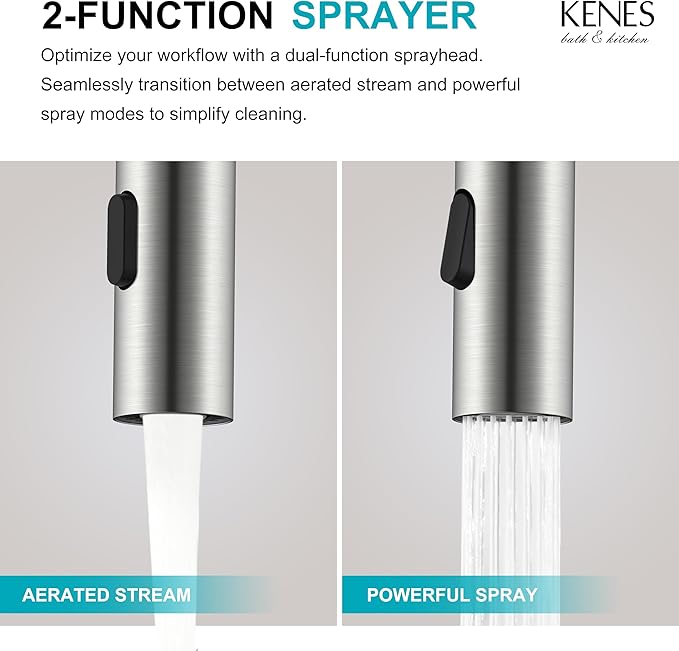 KENES Brushed Nickel Widespread Bathroom Faucet with Sprayer, 8 Inch 3 Hole Bathroom Sink Faucet with Pull Out Sprayer, Pull Down 2 Handle Vanity Faucet with Pop Up Drain & Supply Lines LJ-9068