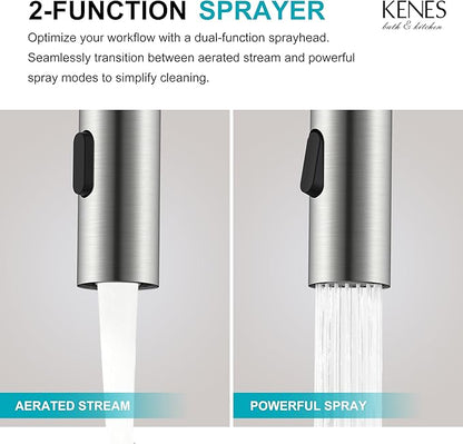 KENES Brushed Nickel Widespread Bathroom Faucet with Sprayer, 8 Inch 3 Hole Bathroom Sink Faucet with Pull Out Sprayer, Pull Down 2 Handle Vanity Faucet with Pop Up Drain & Supply Lines LJ-9068