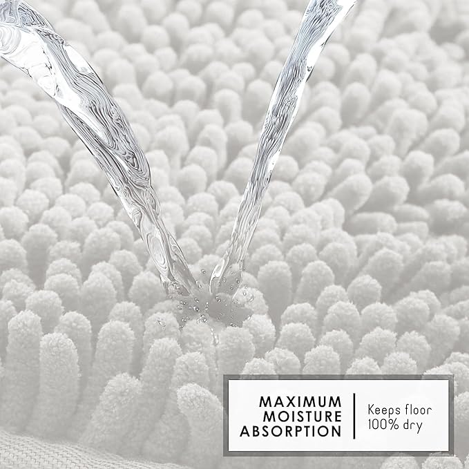 Hearth & Harbor Bathroom Rugs, Chenille Bath Mat - Machine Washable Bath Mats for Bathroom Non-Slip Backing Rubber, Quick Dry Bathroom Mat