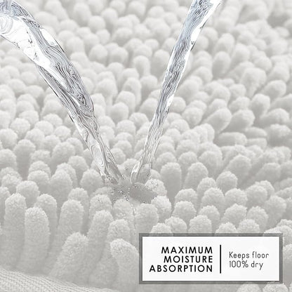 Hearth & Harbor Bathroom Rugs, Chenille Bath Mat - Machine Washable Bath Mats for Bathroom Non-Slip Backing Rubber, Quick Dry Bathroom Mat - White 24x36