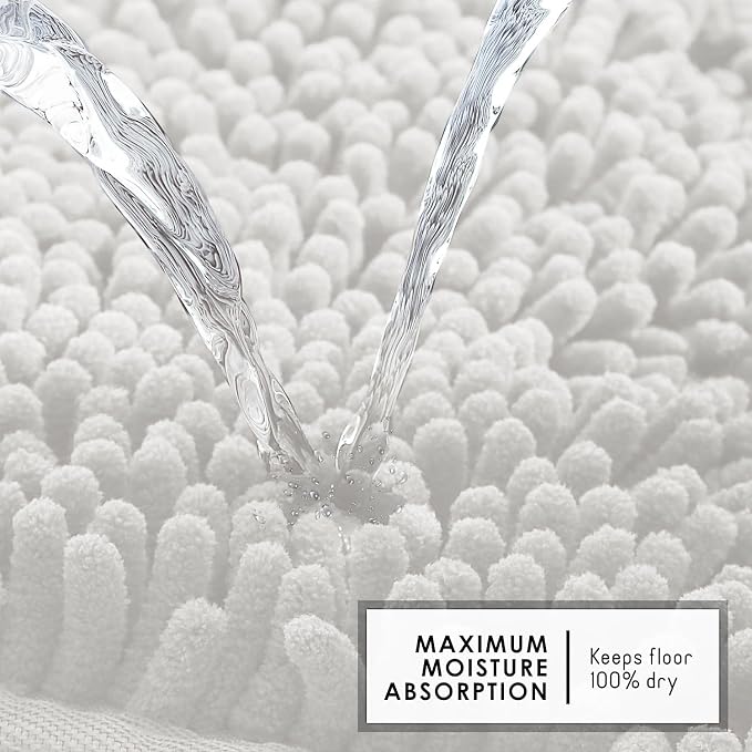 Hearth & Harbor Bathroom Rugs, Chenille Bath Mat - Machine Washable Bath Mats for Bathroom Non-Slip Backing Rubber, Quick Dry Bathroom Mat - Off-White Bath Rug, 17x24