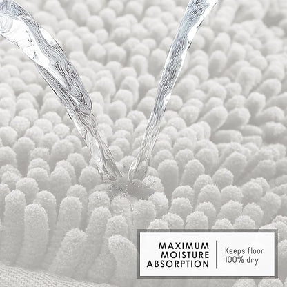 Hearth & Harbor Bathroom Rugs, Chenille Bath Mat - Machine Washable Bath Mats for Bathroom Non-Slip Backing Rubber, Quick Dry Bathroom Mat - White 17x24-20x24