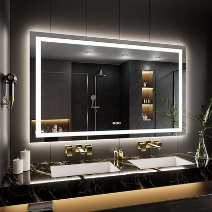 LOAAO 55"X40" LED Bathroom Mirror with Lights, UL Listed | Anti-Fog, Dimmable, 3 Color Temperature, Backlit + Front Lit, Memory Function, Tempered Glass