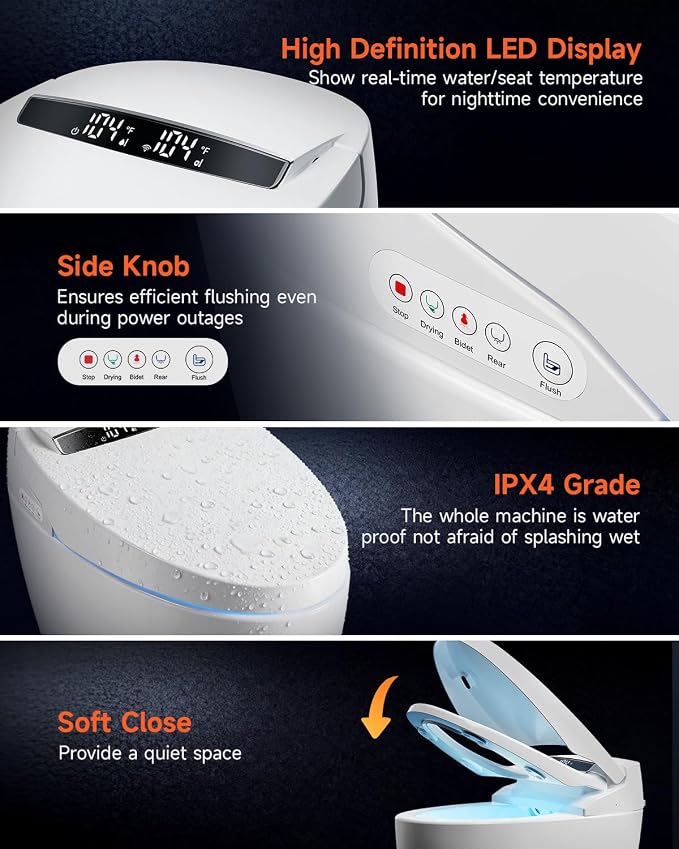 Smart Toilet with Bidet Built In, One Piece Electric Toilets|ADA | Auto Open/Close|17.2'' ADA|Powerful Siphon Flush|Foot Sensor Operation|Instant Warm Water,Dryer|LED Display & Night Light