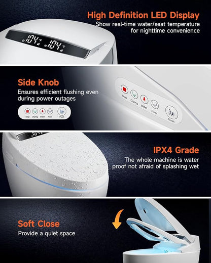 Smart Toilet with Bidet Built In, One Piece Electric Toilets|ADA | Auto Open/Close|17.2'' ADA|Powerful Siphon Flush|Foot Sensor Operation|Instant Warm Water,Dryer|LED Display & Night Light