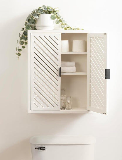 Kate and Laurel Mezzeta Decorative Coastal Two-Door Floating Bathroom Cabinet; 22 x 7 x 28; White; Decorative Over Toilet Storage Cabinet for Use as Bath Storage or Living Room Decor