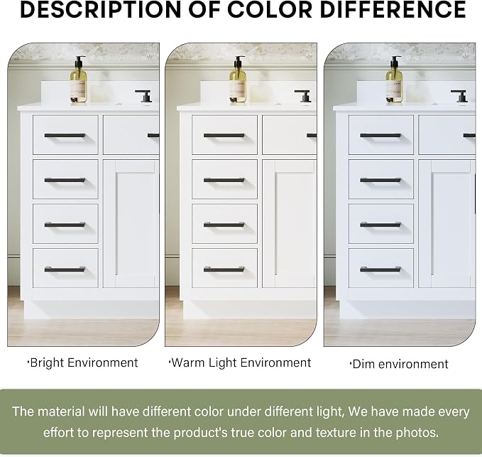 48-Inch Bathroom Vanity with Sink W/ 2 Doors & 8 Drawers & 1 Flip Drawer, White Vanity W/Matte Black Handles
